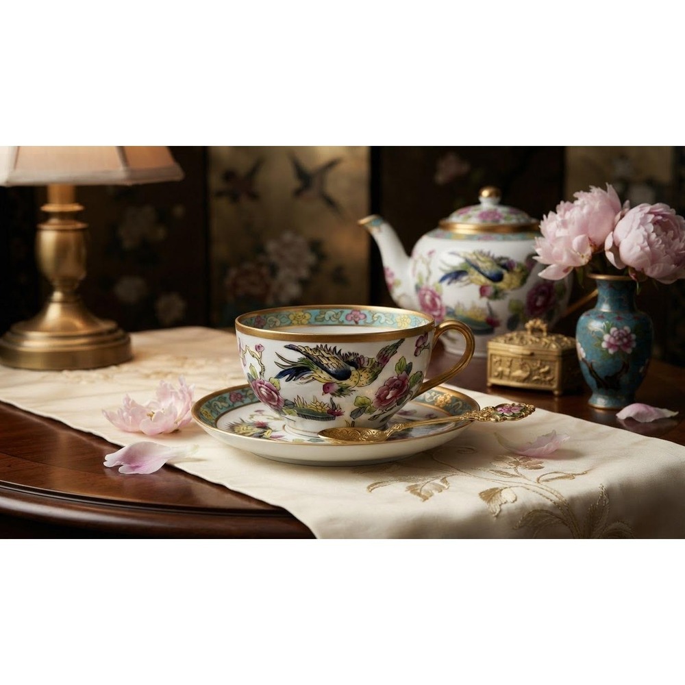 Vintage Hand Painted Nippon Bird of Paradise Porcelain Teacup Gold Trim Floral